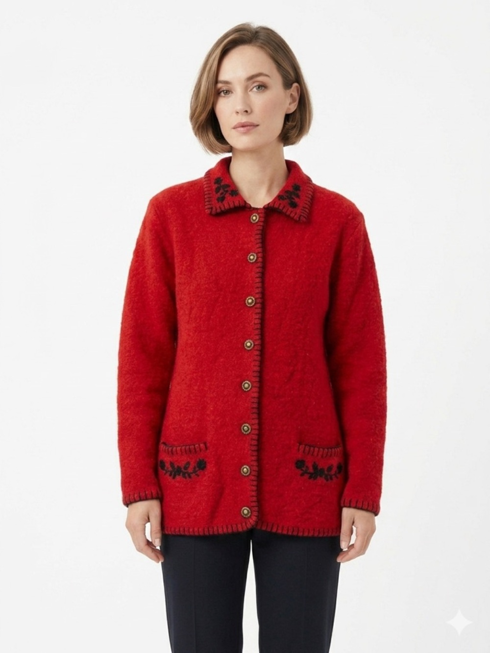 Red Button-Up Wool Sweater Cardigan